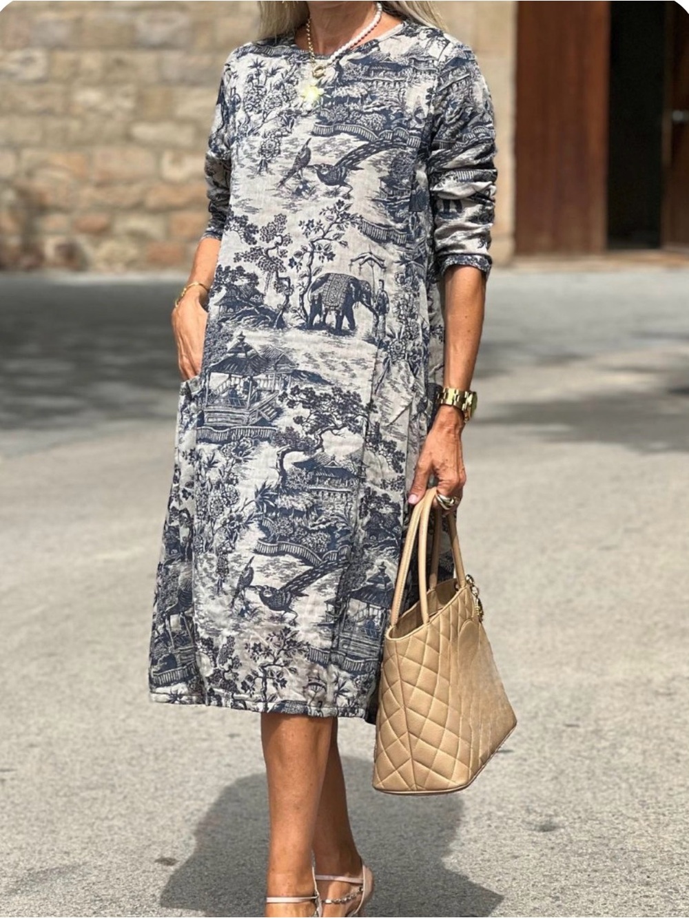 Buykud Chinese Patterned Toile Dress in Navy Sz 3XL - Picture 5 of 12